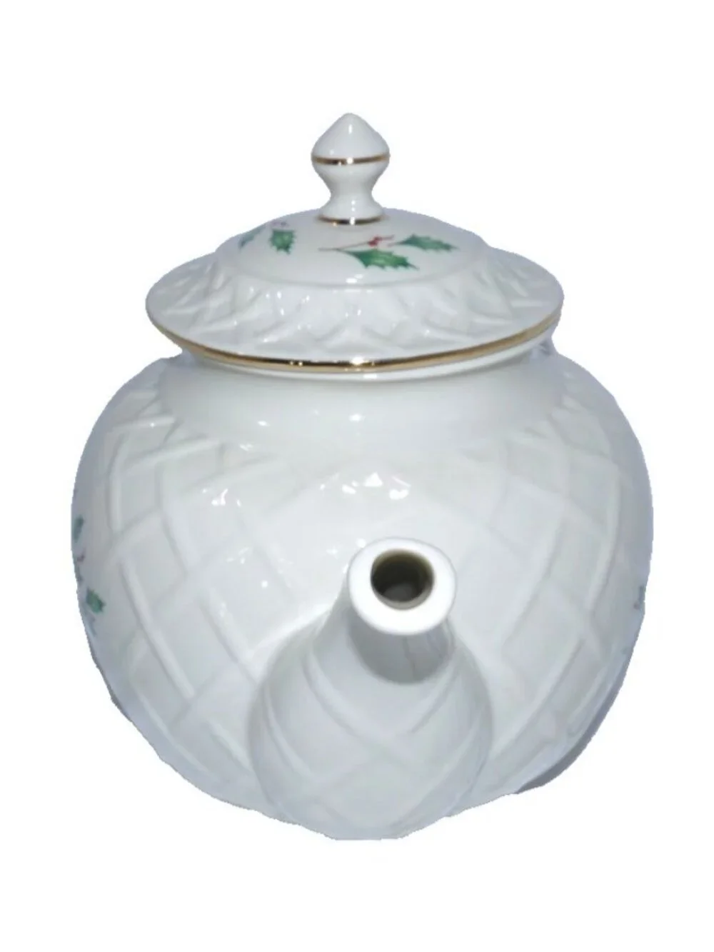 LENOX Dimensions Collection Holiday white TEAPOT green holly 7.5